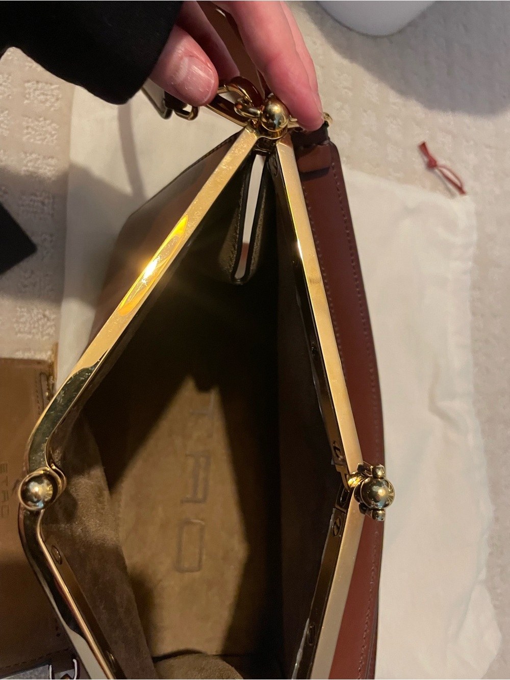 Etro Vela brand new  Medium Brown Leather Top-Handle Bag w Gold Hardware, NWOT - Picture 13 of 16